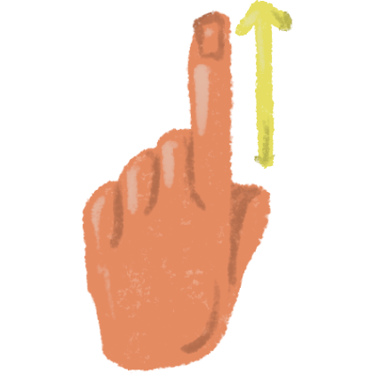 An orange hand pointing upwards with an up facing yellow arrow beside it
